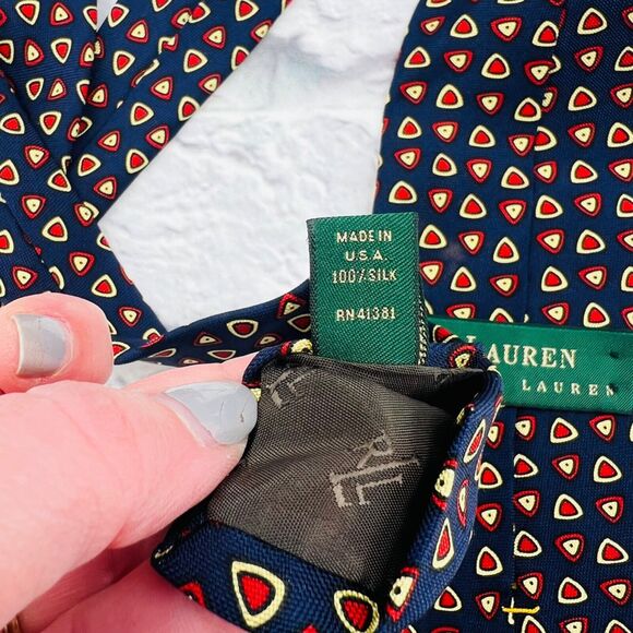 Lauren Ralph Lauren Mens‎ Silk Necktie Green & Blue Pattern 57 X 3.75" Geometric - Picture 7 of 9